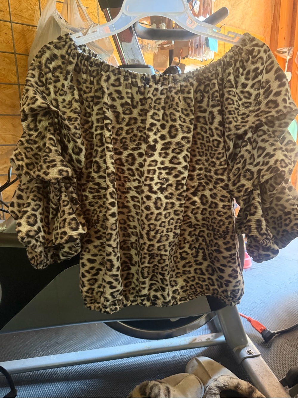 Express Leopard Print Off-Shoulder Top - Brown